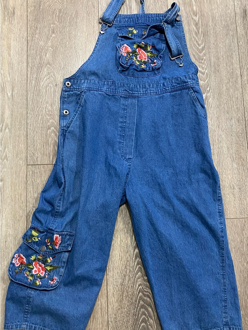 Denim Overalls with Floral Patchworke